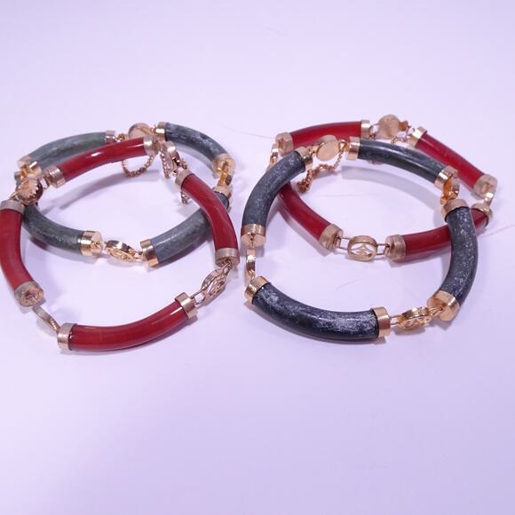 Designer Women's Resin Gold Link Bracelet Set of 4 NWOT 75 Ea Green Burgundy - Picture 7 of 7